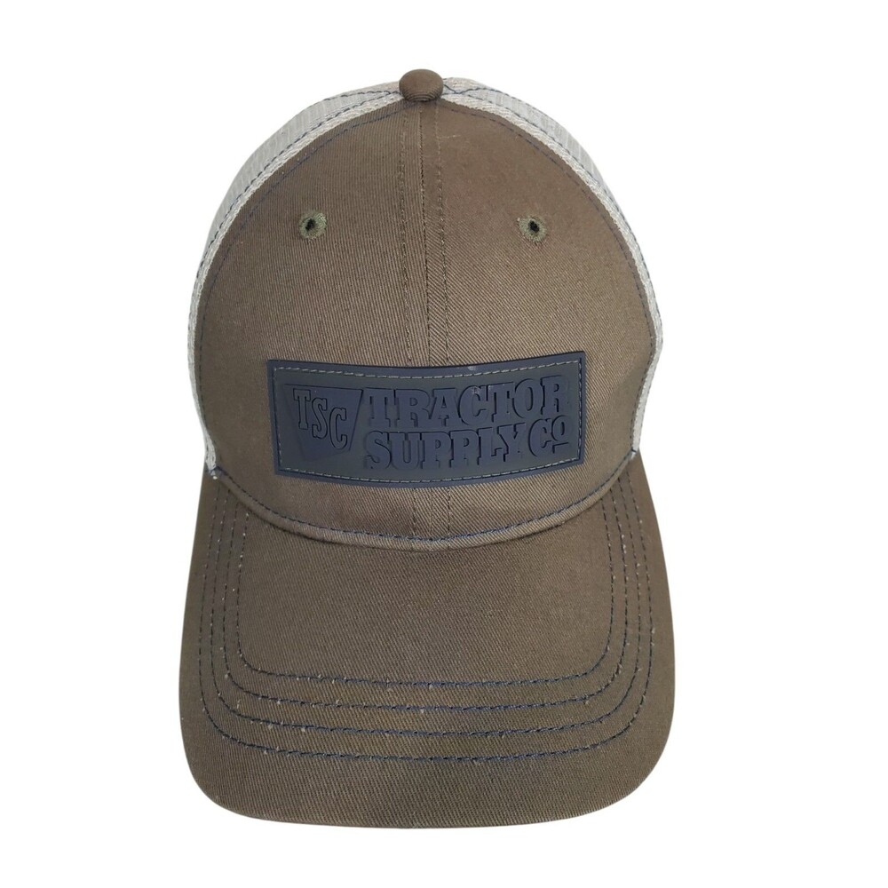 Tractor Supply Co Trucker Hat Cap Brown Tan Mesh Back Snap Back Block Rubber TSC